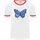 Dripping Blue Butterfly Rhopalocera Mens White Ringer T-Shirt White/Red