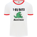 T-Rex Hates Backstroke Funny Swimming Swim Mens White Ringer T-Shirt White/Red