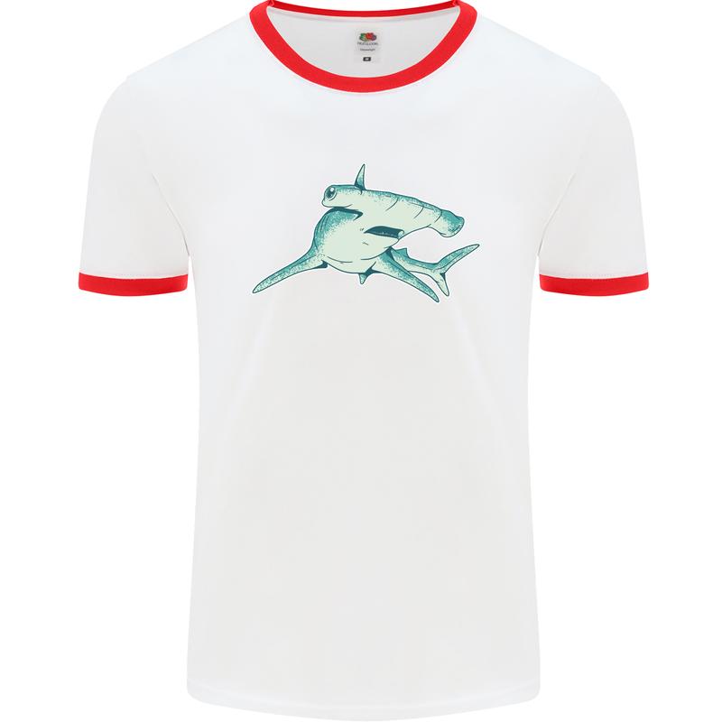 A Hammerhead Shark Mens White Ringer T-Shirt White/Red