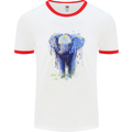 Elephant Watercolour Mens White Ringer T-Shirt White/Red