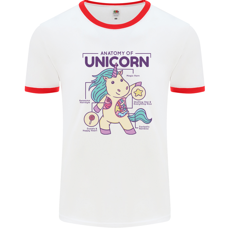 Anatomy of a Unicorn Funny Fantasy Mens White Ringer T-Shirt White/Red