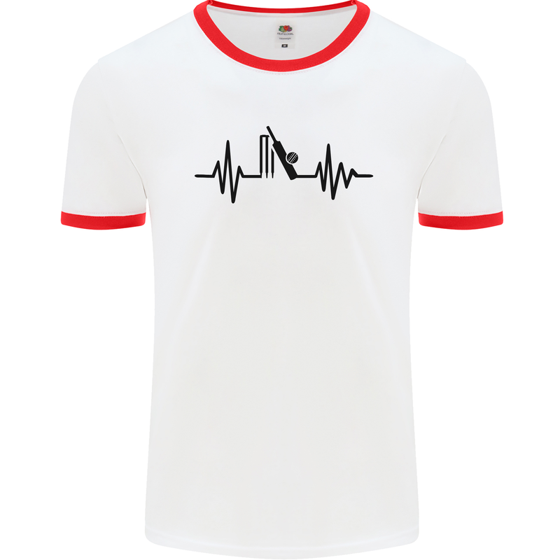 Cricket Pulse Cricketer Cricketing ECG Mens White Ringer T-Shirt White/Red