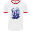 An Elephant Watercolour Mens Ringer T-Shirt White/Red