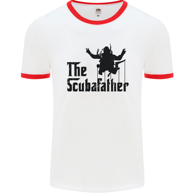 The Scuba Father Day Funny Diver Diving Mens White Ringer T-Shirt White/Red