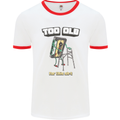 Too Old for This Shit Funny Music DJ Vinyl Mens White Ringer T-Shirt White/Red