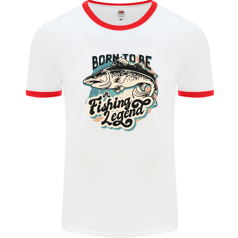 Born to Be a Fishing Legend Fisherman Mens White Ringer T-Shirt White/Red