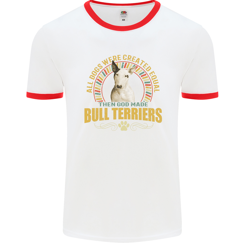 A Bull Terrier Dog Mens Ringer T-Shirt White/Red