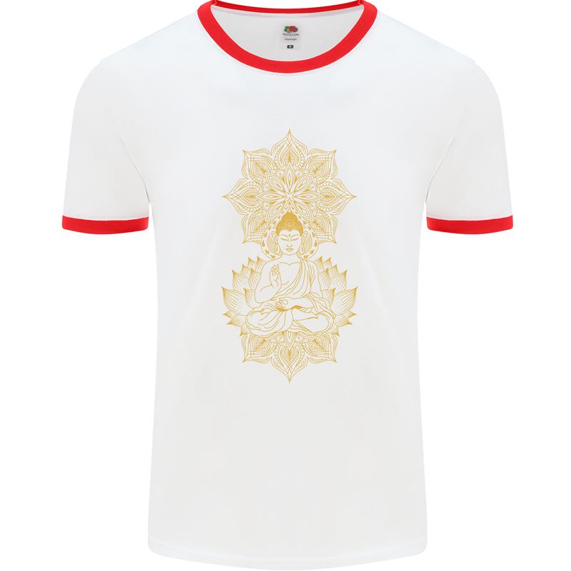 Mandala Buddha Art Mens Ringer T-Shirt White/Red