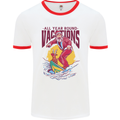 Santa Vacations Funny Christmas Surfer Surfing Mens White Ringer T-Shirt White/Red