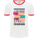 Book Reading Re-Enter Society Funny Mens White Ringer T-Shirt White/Red