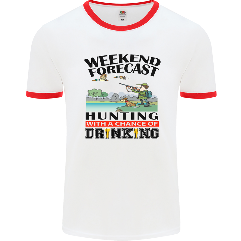 Hunting Weekend Alcohol Beer Funny Hunter Mens White Ringer T-Shirt White/Red