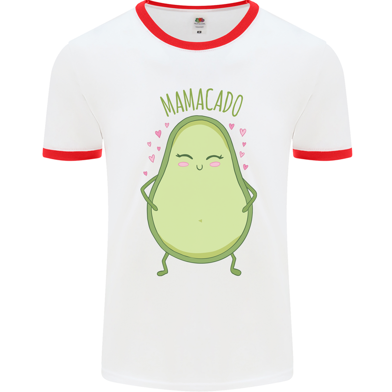 Funny Mother's Day Mamacado Avacado Mens White Ringer T-Shirt White/Red