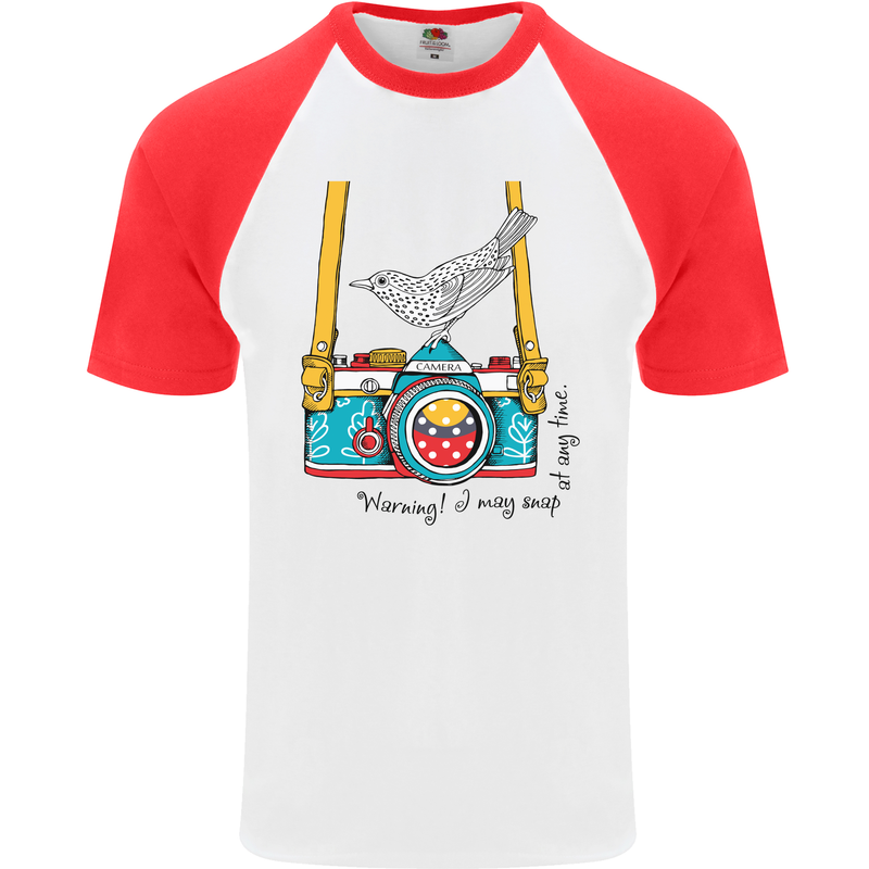Camera With a Bird Photographer Photography Mens S/S Baseball T-Shirt White/Red