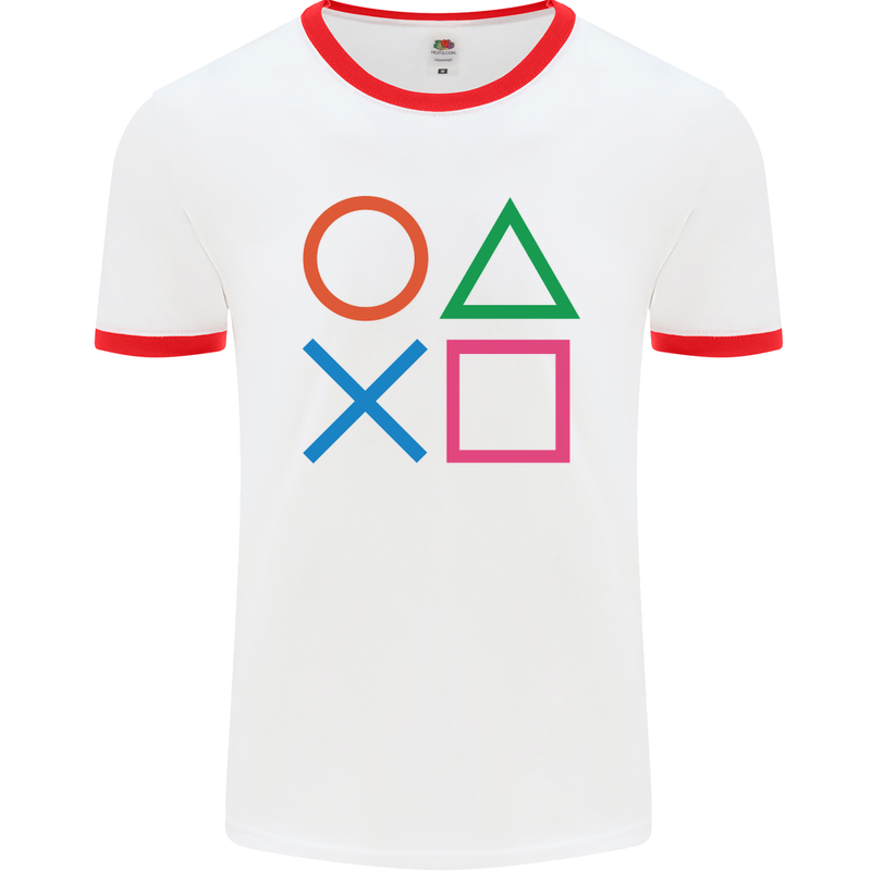 Arcade Game Console Buttons Gaming Gamer Mens White Ringer T-Shirt White/Red