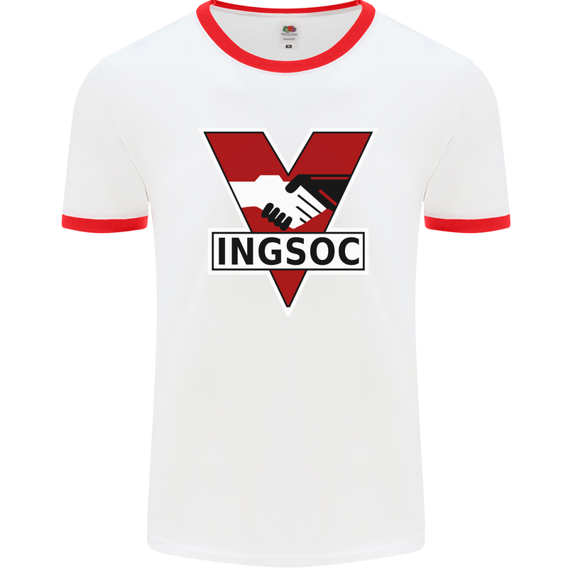 INGSOC George Orwell English Socialism 1994 Mens White Ringer T-Shirt White/Red
