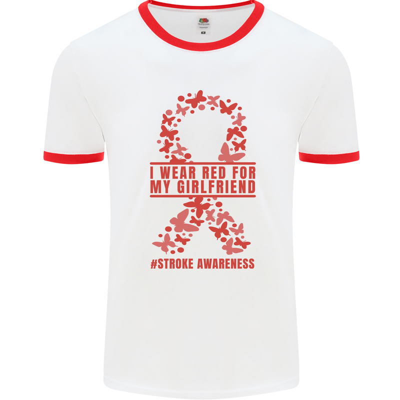 Wear Red For My Girlfriend Stroke Awareness Mens Ringer T-Shirt White/Red