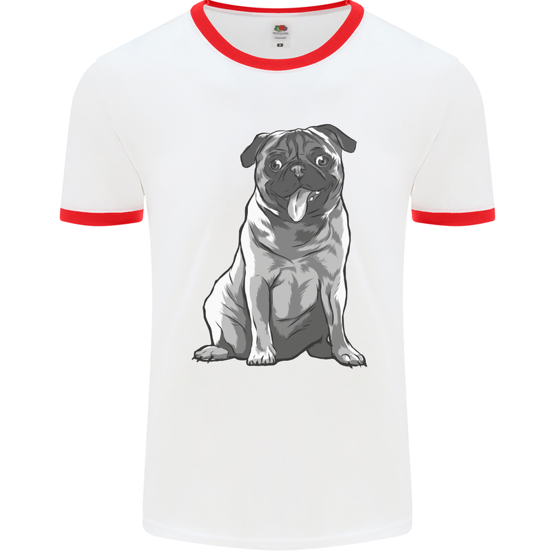 A Happy Pug Funny Dog Funny Mens White Ringer T-Shirt White/Red