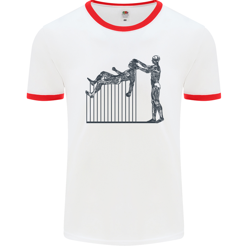 Robot Maintenance AI Futuristic SC-FI Mens White Ringer T-Shirt White/Red