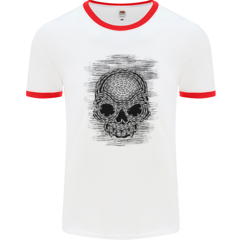 Skull of Chains Mens White Ringer T-Shirt White/Red