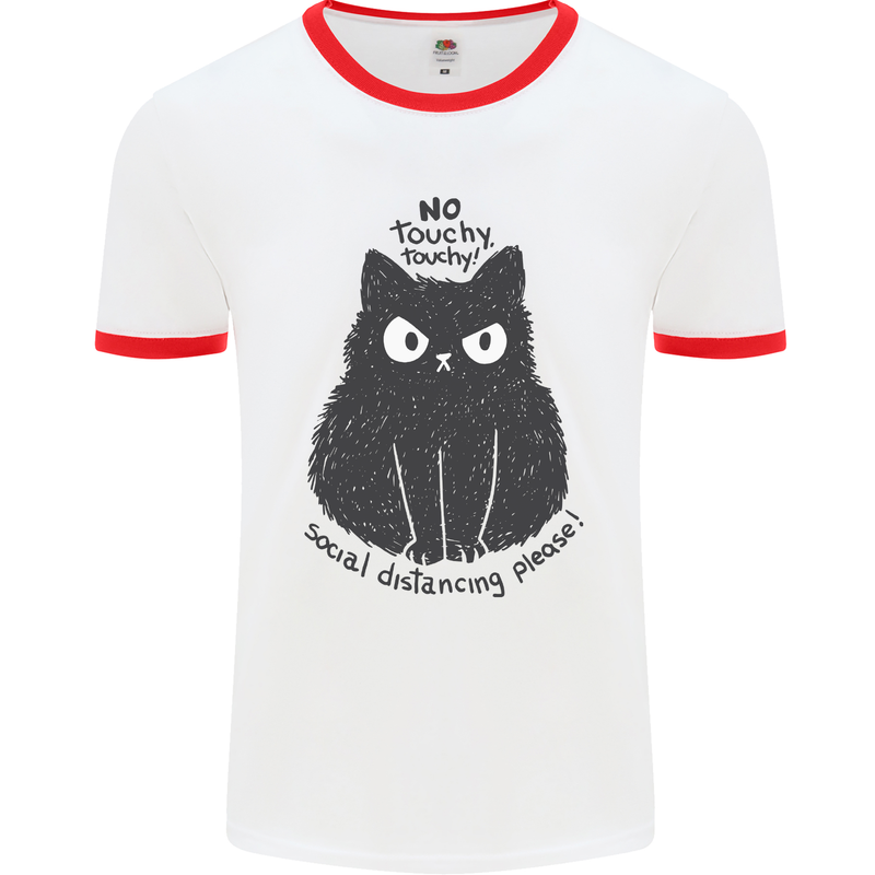 No Touchy Touchy Cat Mens White Ringer T-Shirt White/Red