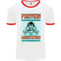 Praying and Meditation Space Universe Yoga Mens White Ringer T-Shirt White/Red
