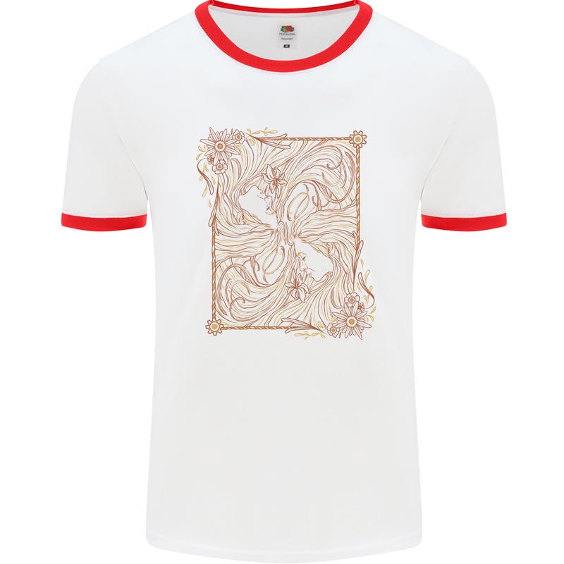 Gemini Faces Star Sign Astrological Zodiac Mens Ringer T-Shirt White/Red