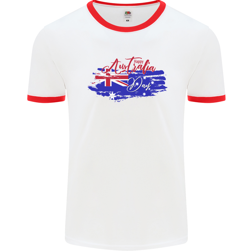 Happy Australia National Day Flag Mens White Ringer T-Shirt White/Red