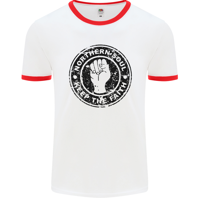 Northern Soul Keeping the Faith Mens White Ringer T-Shirt White/Red