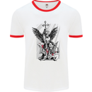 St. Michael Killing the Devil Christian God Mens White Ringer T-Shirt White/Red