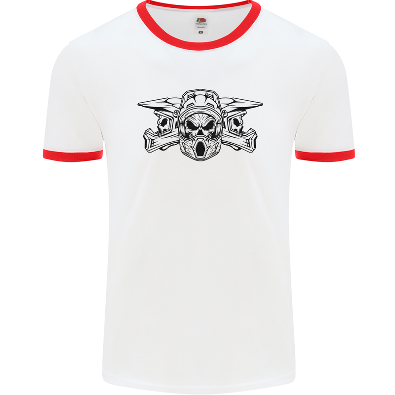 Motocross Skulls Dirt Bike MotoX Motorcycle Mens White Ringer T-Shirt White/Red