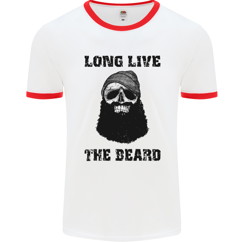 Long Live the Beard Mens White Ringer T-Shirt White/Red