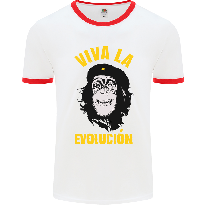 Funny Che Guevara Evolution Monkey Atheist Mens White Ringer T-Shirt White/Red