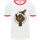 Odins Celtic Raven Viking Thor Ragnar Norse Mens White Ringer T-Shirt White/Red