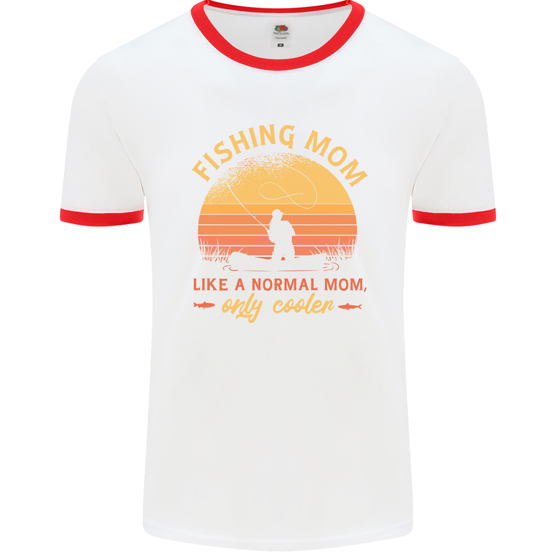 Fishing Mom Like a Normal but Cooler Mens White Ringer T-Shirt White/Red