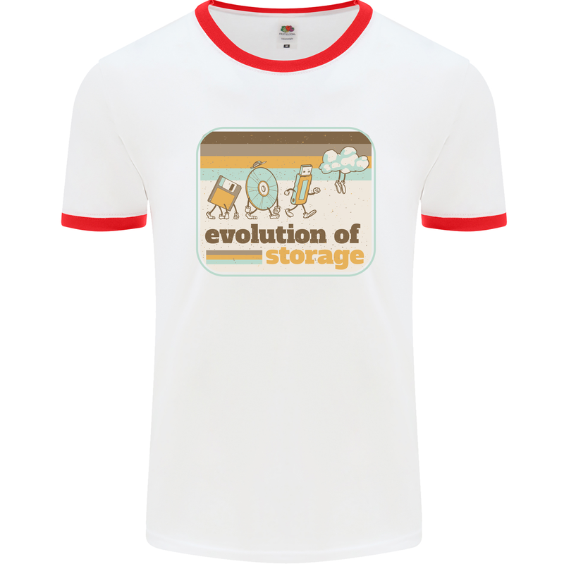 Storage Evolution Retro CD HD Drive USB Stick Mens White Ringer T-Shirt White/Red