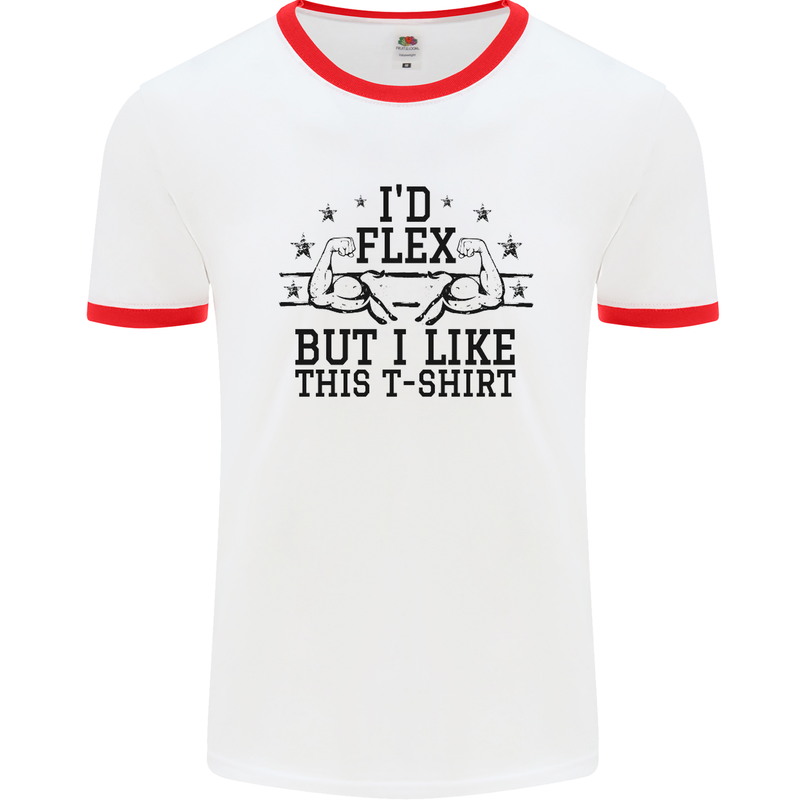 Gym I'd Flex but I Like This Funny Mens White Ringer T-Shirt White/Red