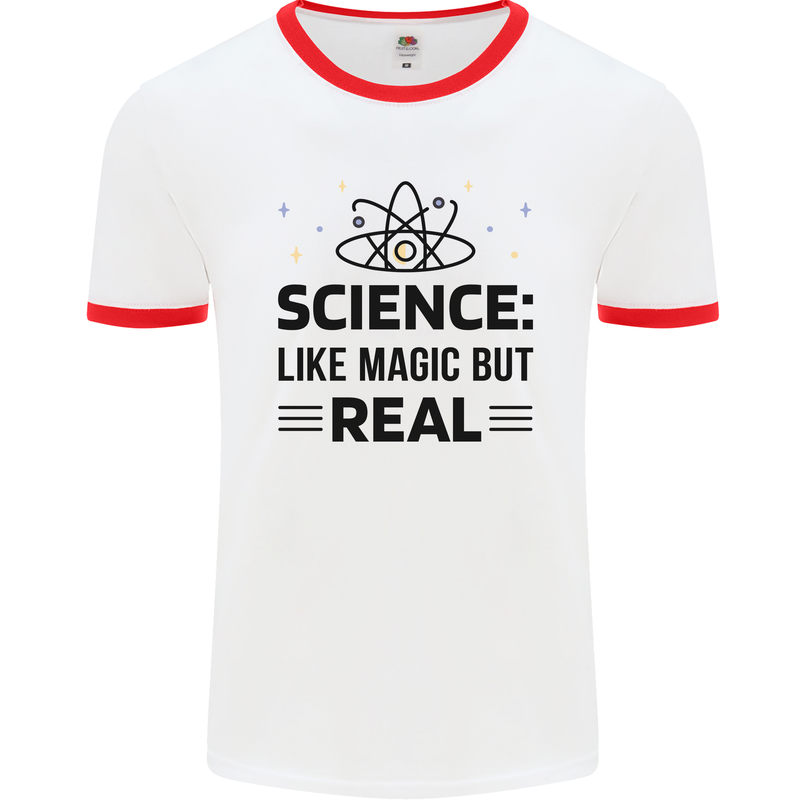 Science Like Magic But Real Funny Geek Nerd Mens White Ringer T-Shirt White/Red