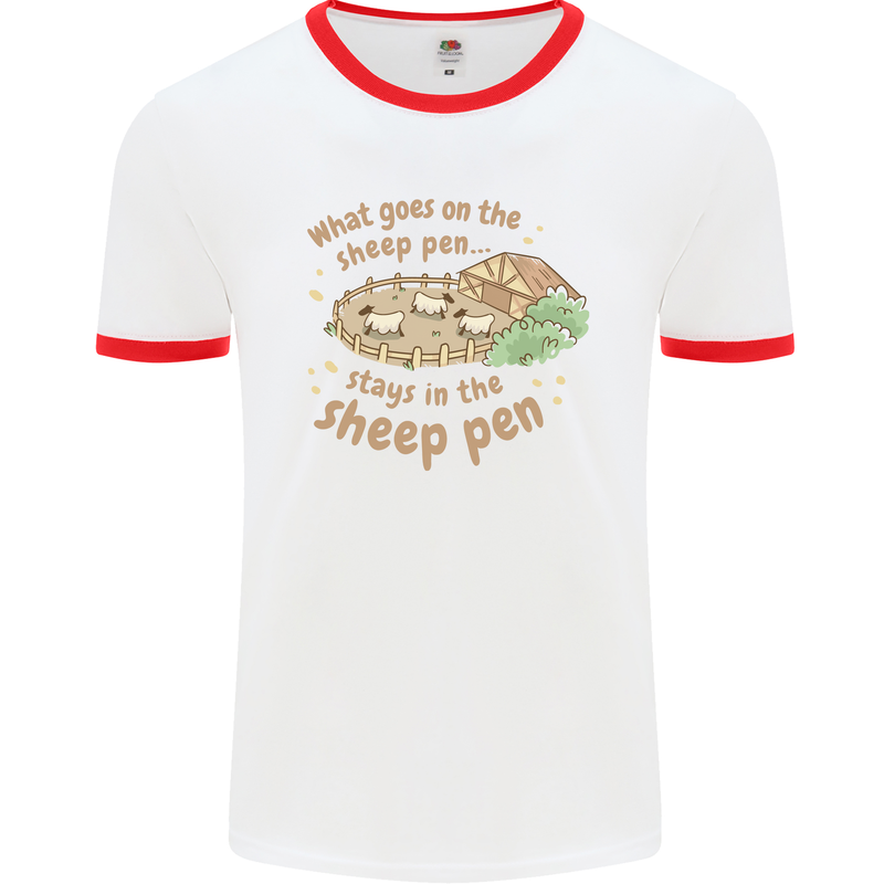 What Goes On In the Sheep Pen Farming Mens Ringer T-Shirt White/Red