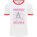 Funny Christmas Unicorn Mens White Ringer T-Shirt White/Red