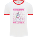 Funny Christmas Unicorn Mens White Ringer T-Shirt White/Red
