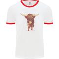 Highland Cattle Cow Scotland Scottish Mens White Ringer T-Shirt White/Red