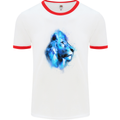 Watercolour Lion Mens White Ringer T-Shirt White/Red