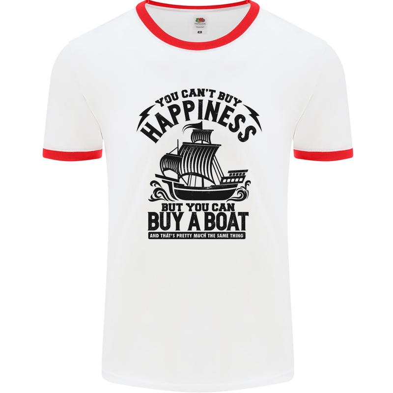 Boats You Can't Buy Hapiness Sailor Sailing Mens White Ringer T-Shirt White/Red