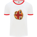 Union Jack Flag Fire Effect Great Britain Mens White Ringer T-Shirt White/Red