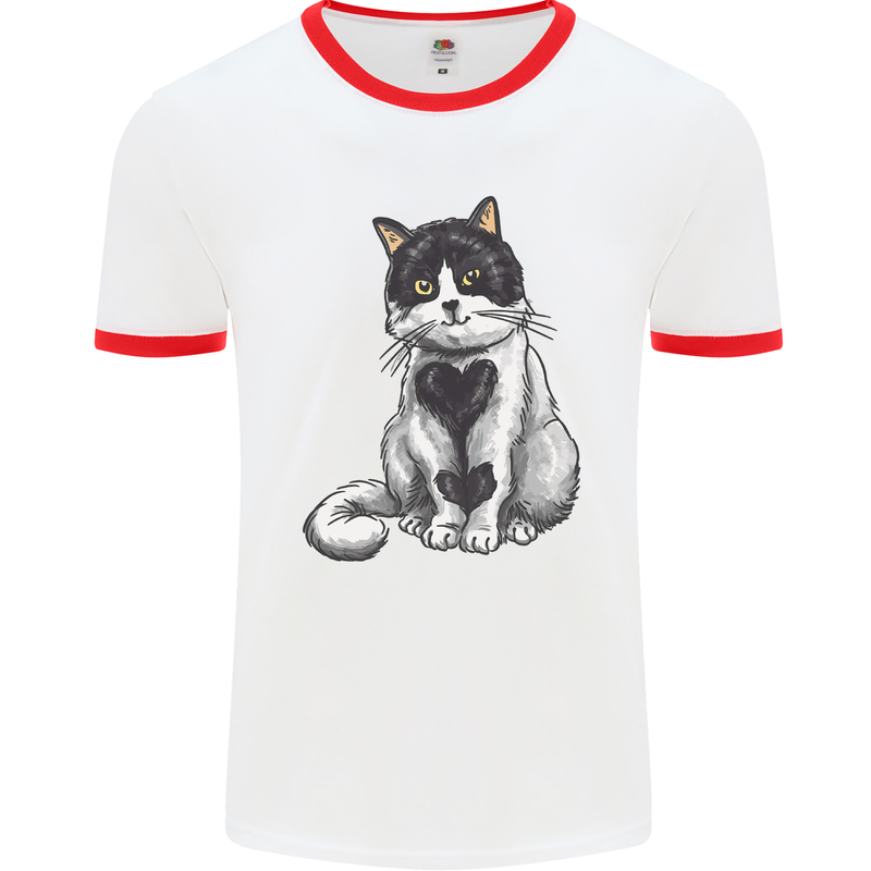 I Love Cats Cute Kitten Mens White Ringer T-Shirt White/Red