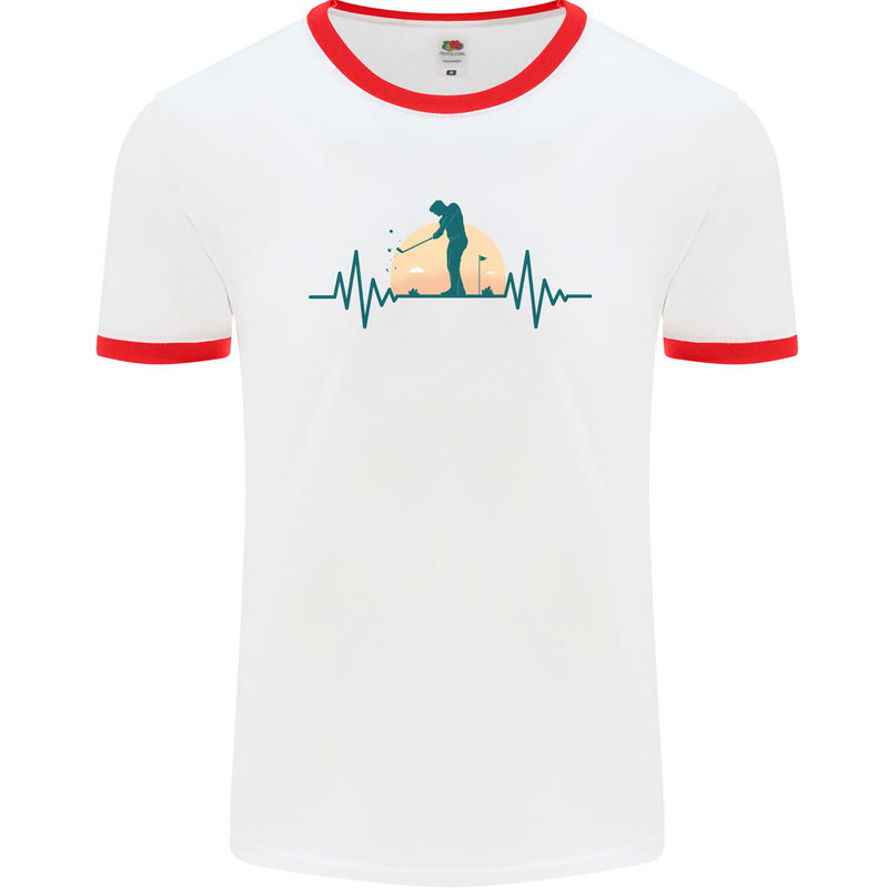 Golf Heartbeat Pulse Mens White Ringer T-Shirt White/Red