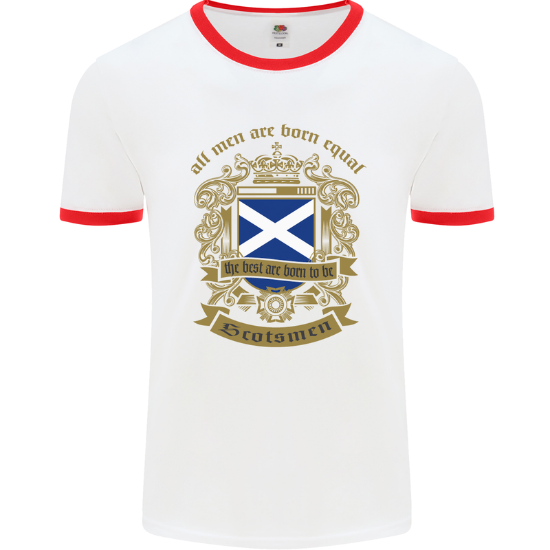 All Men Are Born Equal Scotland Scottish Mens White Ringer T-Shirt White/Red