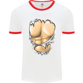 Gym Ripped Muscles Effect Mens White Ringer T-Shirt White/Red