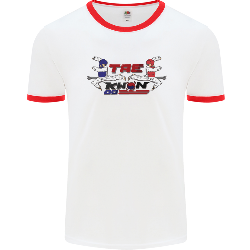 Taekwondo Fighter Mixed Martial Arts MMA Mens White Ringer T-Shirt White/Red