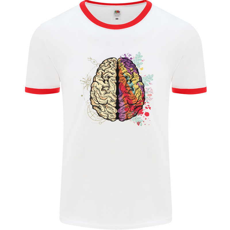 Science vs Artistic Brain Art IQ Physics Mens White Ringer T-Shirt White/Red